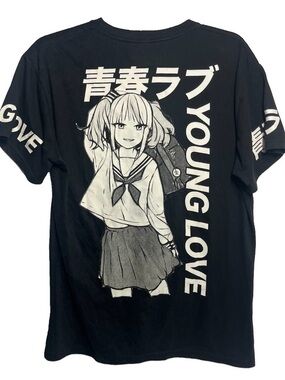 Weekend Warrior Young Love Back White Anime Graphic Short Sleeve T-shirt Large